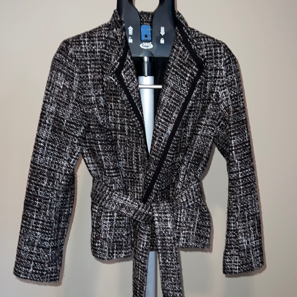 Banana Republic plum and black chenille tweed wrap jacket